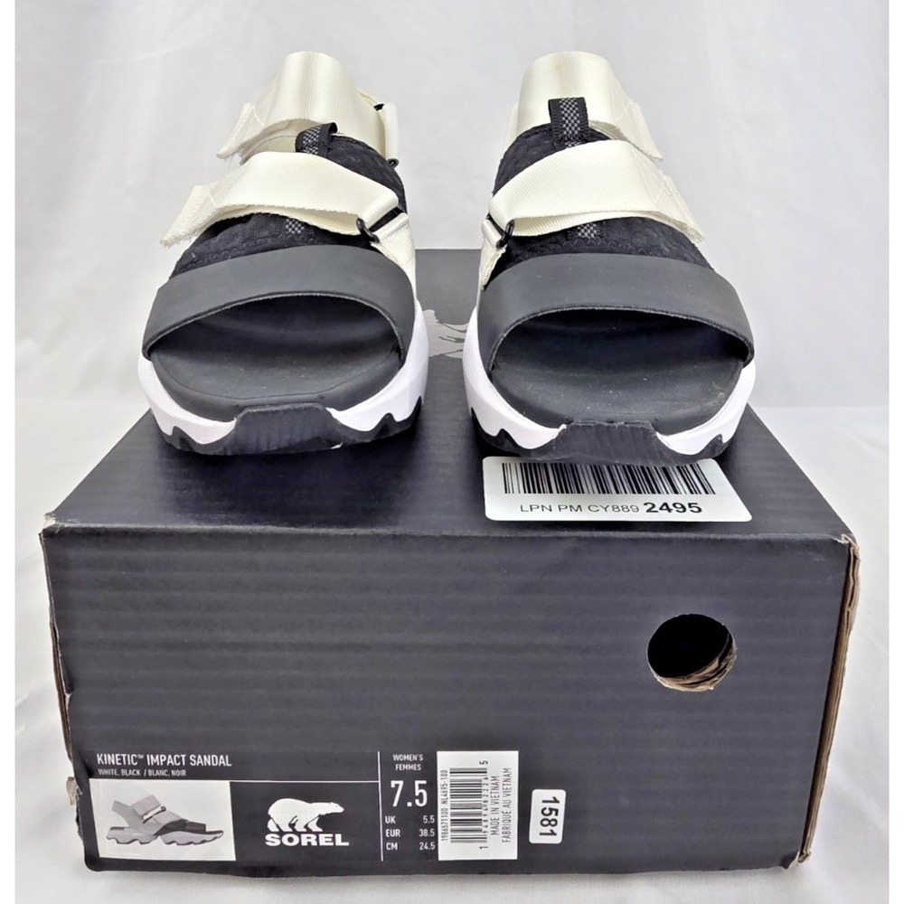 Sorel Kinetic Impact Sandals Womens 7.5 White Black Sport Retail $185 NIB